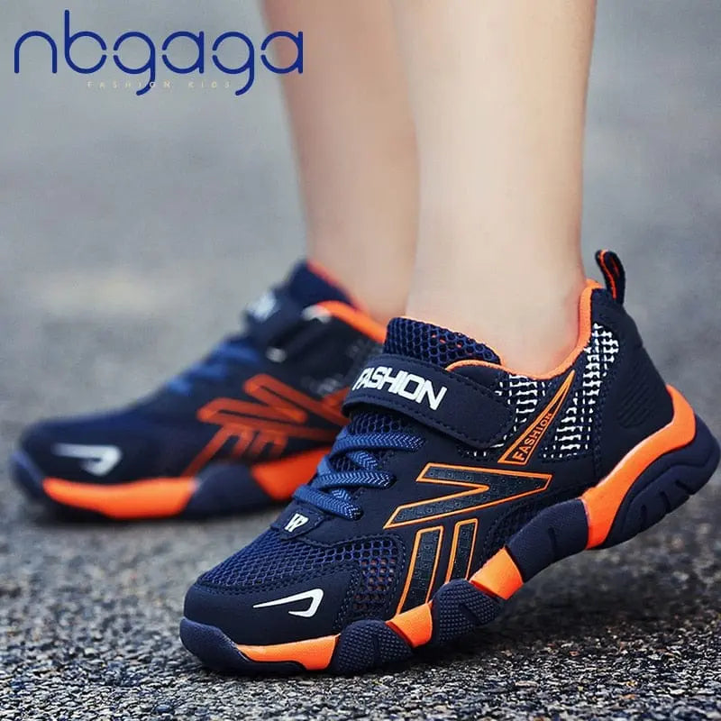 Showlu Fashion Boys mesh running shoes with breathable design, hook-and-loop closure, ideal for school sports and casual summer wear.
