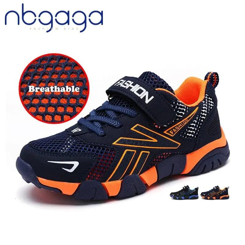 Showlu Fashion Store boys mesh running shoes with breathable design and hook-and-loop strap, ideal for sports and casual wear.