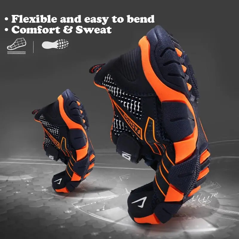 Showlu Fashion Store boys mesh running shoes featuring breathable design and hook-and-loop straps for active kids' sports and casual wear.