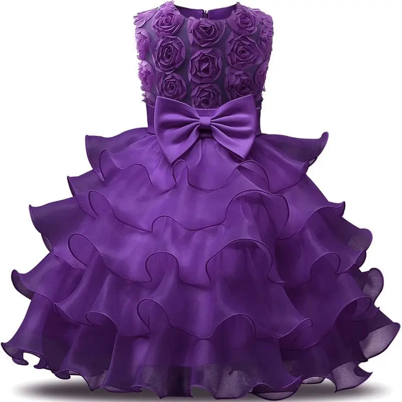 Girls lace tutu flower dress by Showlu Fashion Store, elegant formal ball gown with floral details for weddings and special occasions.