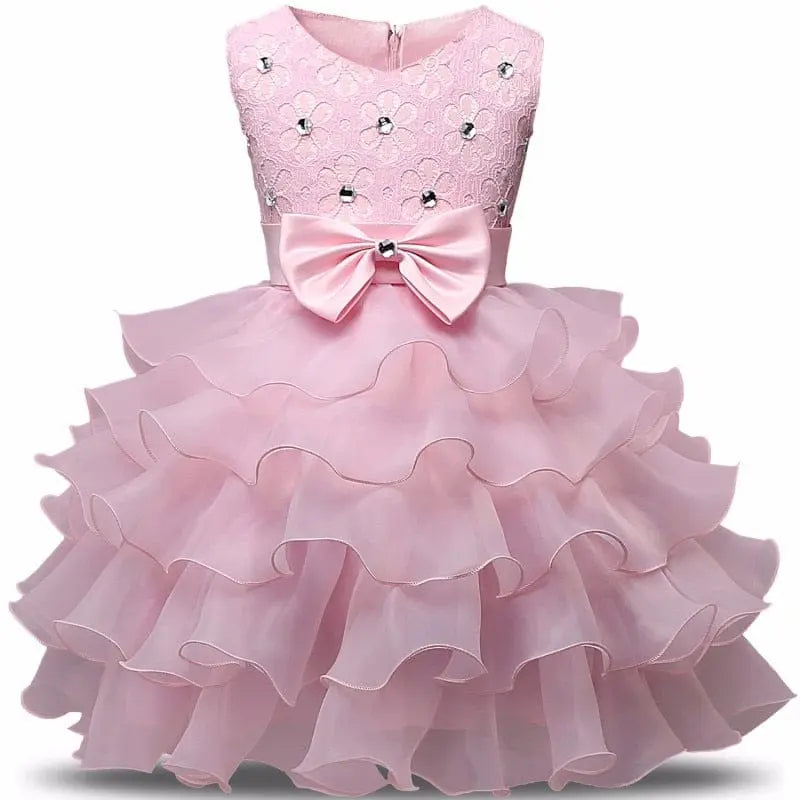 Girls lace tutu flower dress by Showlu Fashion Store, formal ball gown with floral details, perfect for weddings and special occasions.