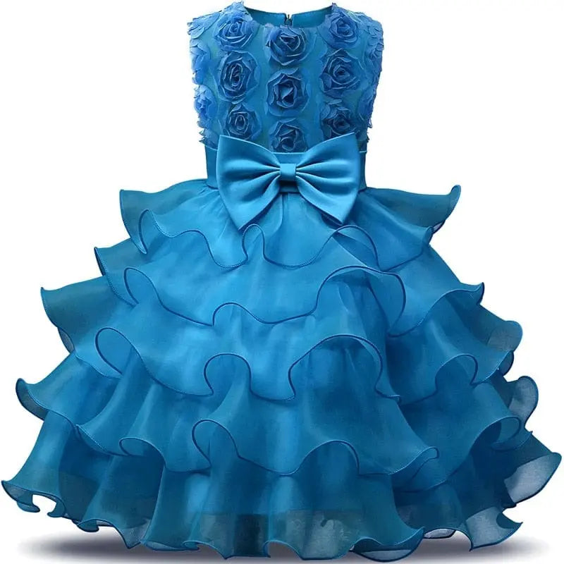 Girls lace tutu flower dress by Showlu Fashion Store, featuring a formal ball gown with floral details for weddings and special occasions.
