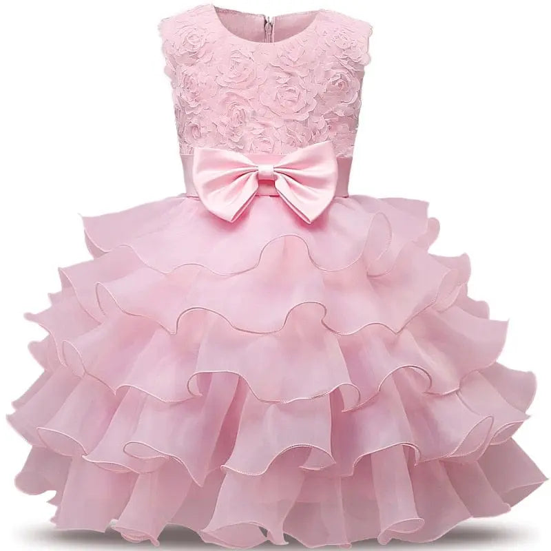 Girls lace tutu flower dress by Showlu Fashion Store, featuring a formal ball gown design with floral accents for weddings and special occasions.
