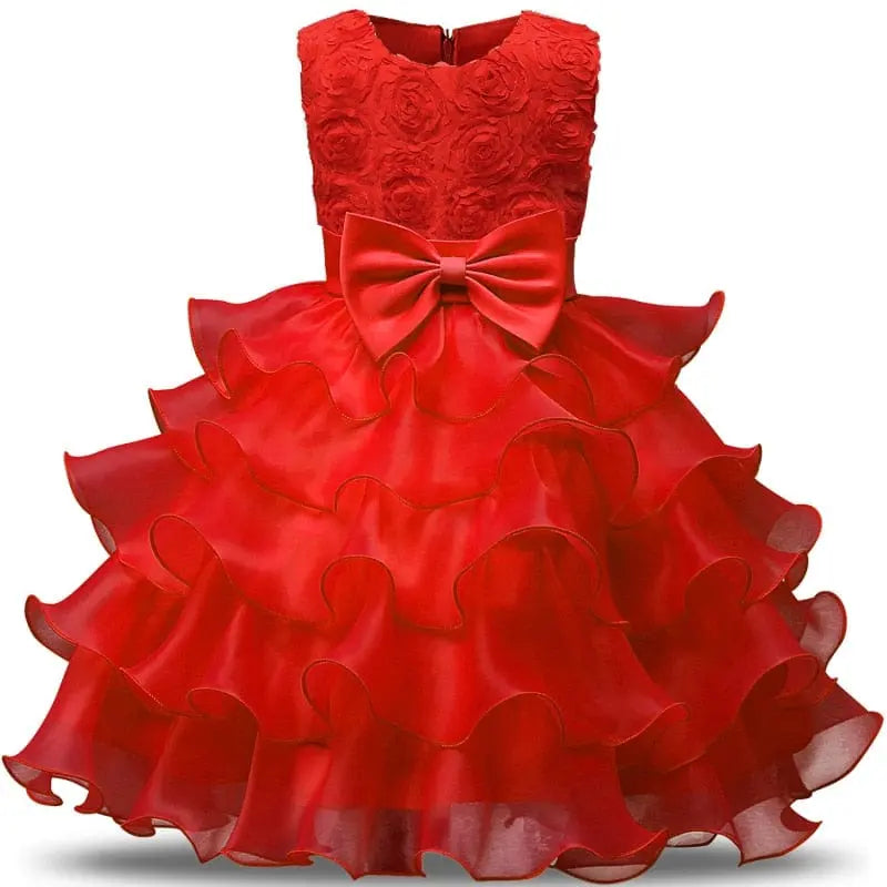Girls lace tutu flower dress by Showlu Fashion Store, formal ball gown with floral details, perfect for weddings and special occasions.