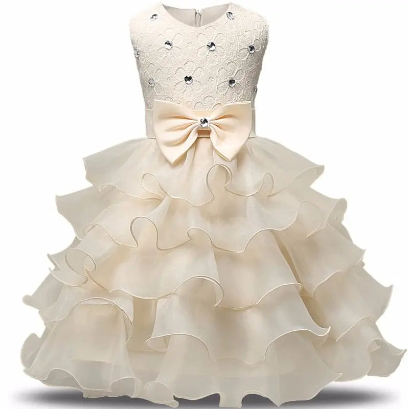 Showlu Fashion Girls lace tutu flower dress, formal ball gown for weddings and special occasions, with floral and lace details.