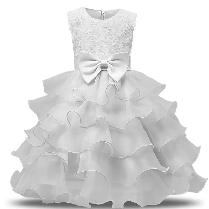 Girls lace tutu flower dress by Showlu Fashion Store, formal ball gown with floral details, perfect for weddings and special occasions.