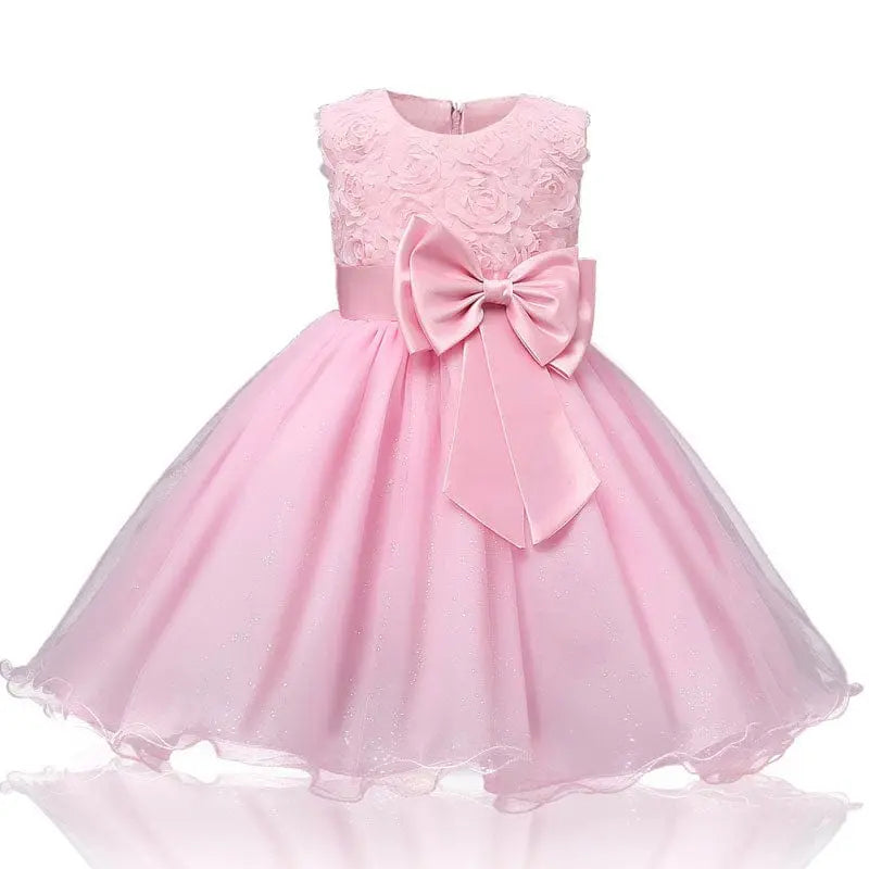 Girls lace tutu flower dress by Showlu Fashion Store, elegant formal ball gown with floral details for weddings and special occasions.