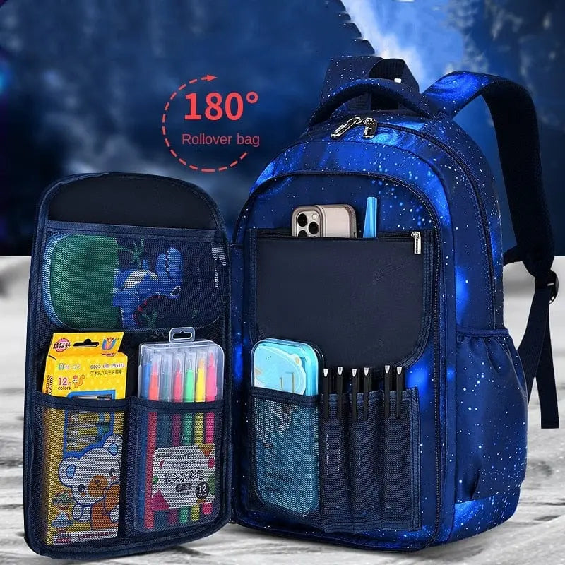 Children's boys' waterproof orthopedic school backpack with multiple compartments, made from durable Oxford fabric by Showlu Fashion Store.