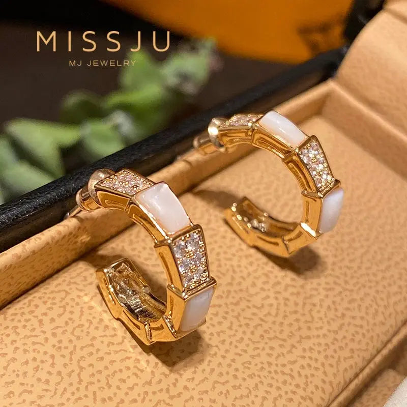 Miss Ju Mother of Pearl Shell earrings with 925 silver needle, chic jewelry for women, featuring elegant shell design