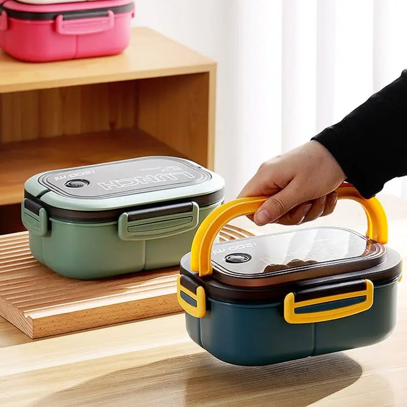 Showlu double-layer lunch box with utensils, microwave-safe food container, compact and versatile for daily meal prep.