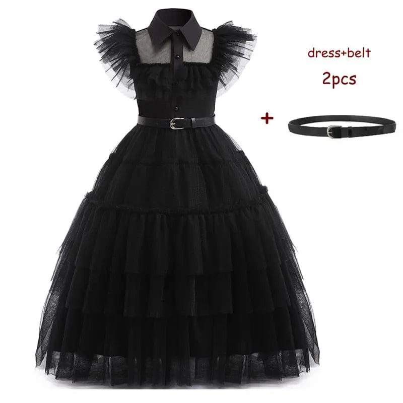 Girls mesh party dress by Showlu Fashion Store, sleeveless Halloween carnival costume with vibrant mesh fabric and festive design.