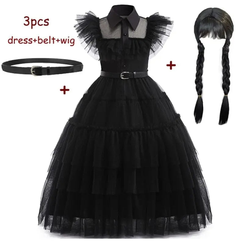Girls mesh party dress by Showlu Fashion Store, sleeveless Halloween carnival costume with vibrant mesh fabric for kids.