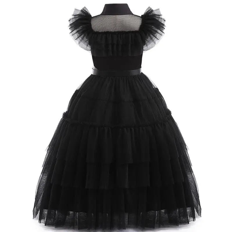 Girls' mesh party dress by Showlu Fashion Store, sleeveless Halloween carnival costume for kids, featuring vibrant mesh fabric.