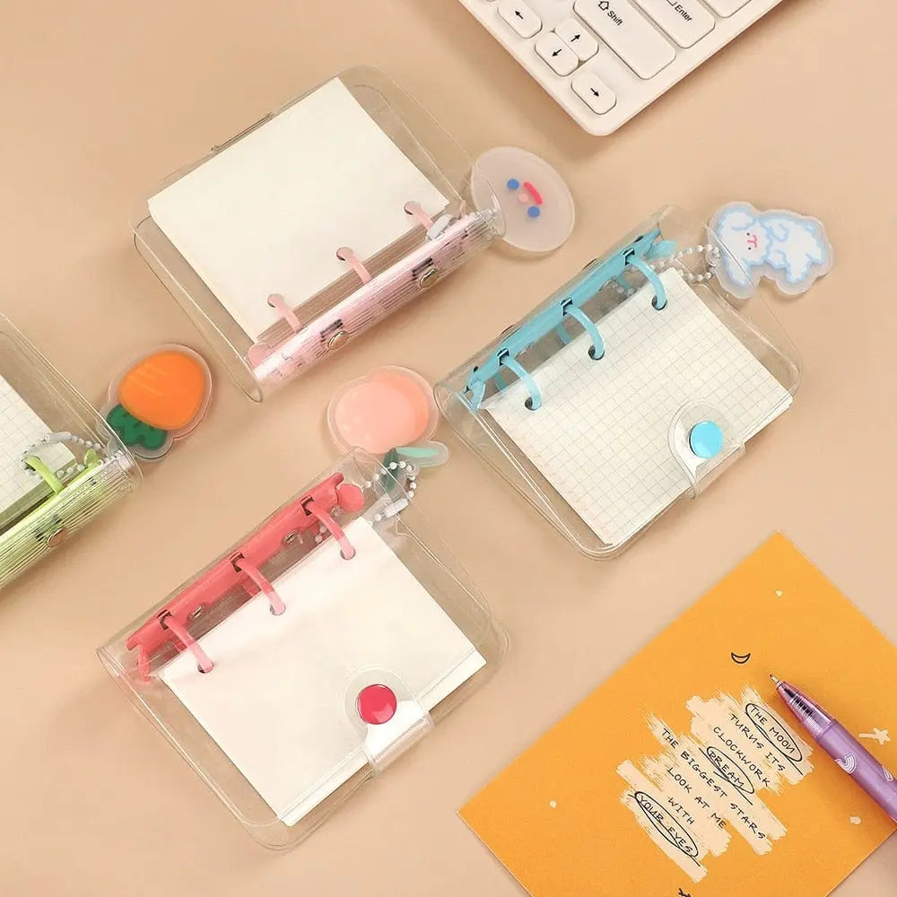 Kawaii transparent mini 3-ring loose-leaf notebook with colorful pages, portable binder for school or note-taking by Showlu Fashion Store
