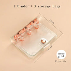 Showlu Fashion Store 0 rose gold / mini JIANWU Creative Cute Transparent 3 ring Mini Loose-leaf Hand Book Student Portable Notebook ring binder Kawaii School Supplies