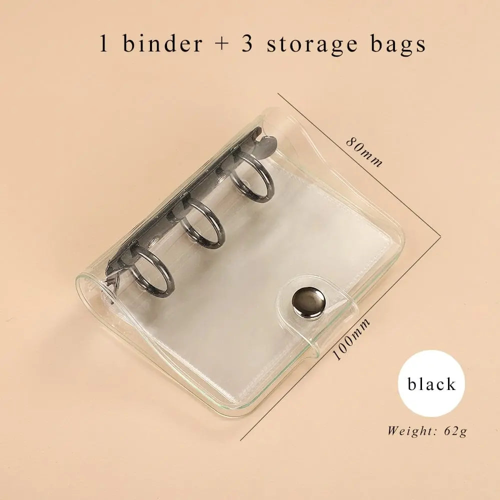 Transparent mini 3-ring loose-leaf notebook with kawaii design, compact binder for school or note-taking by Showlu Fashion Store.