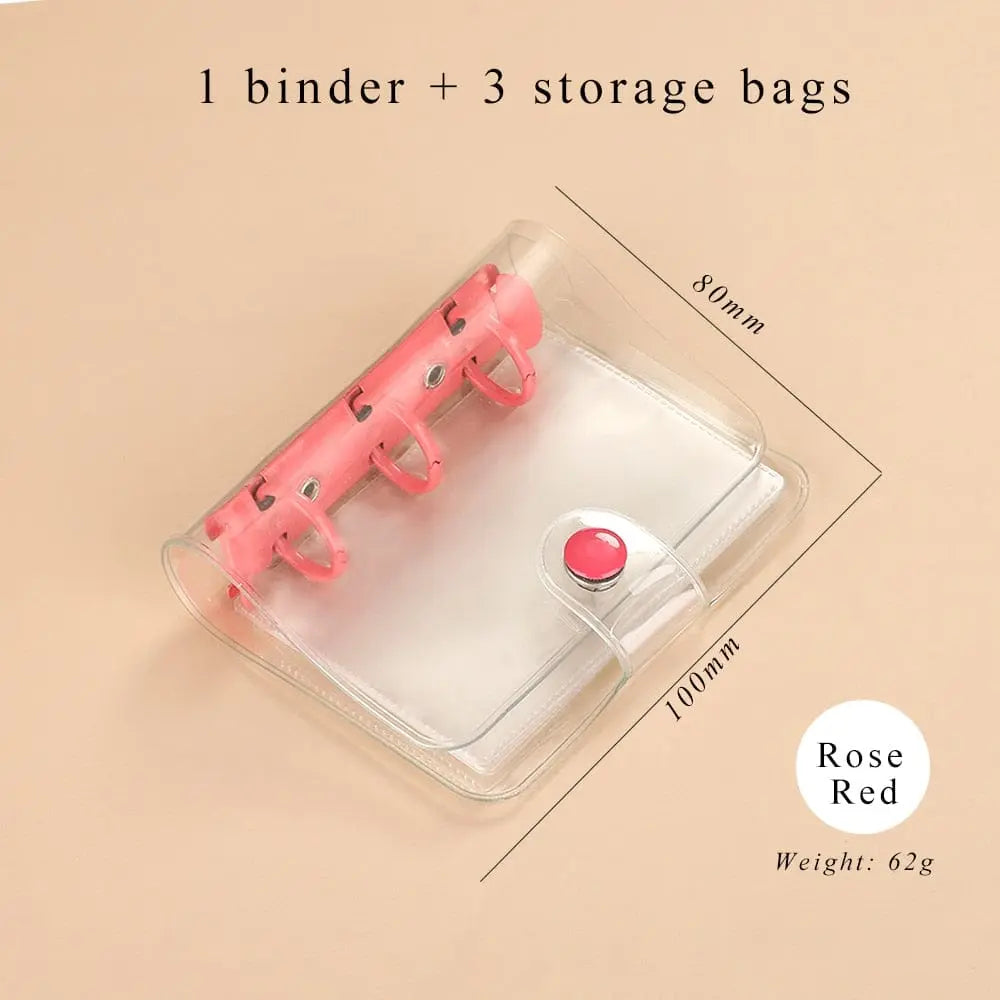 Mini transparent 3-ring loose-leaf notebook by Jianwu, kawaii binder for school or journaling, portable and cute student organizer.