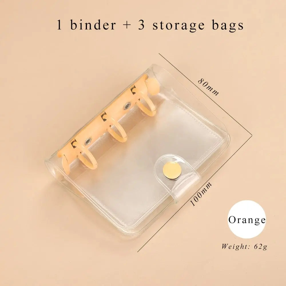 Mini transparent 3-ring loose-leaf notebook with kawaii design, portable binder for school or note-taking, by Showlu Fashion Store
