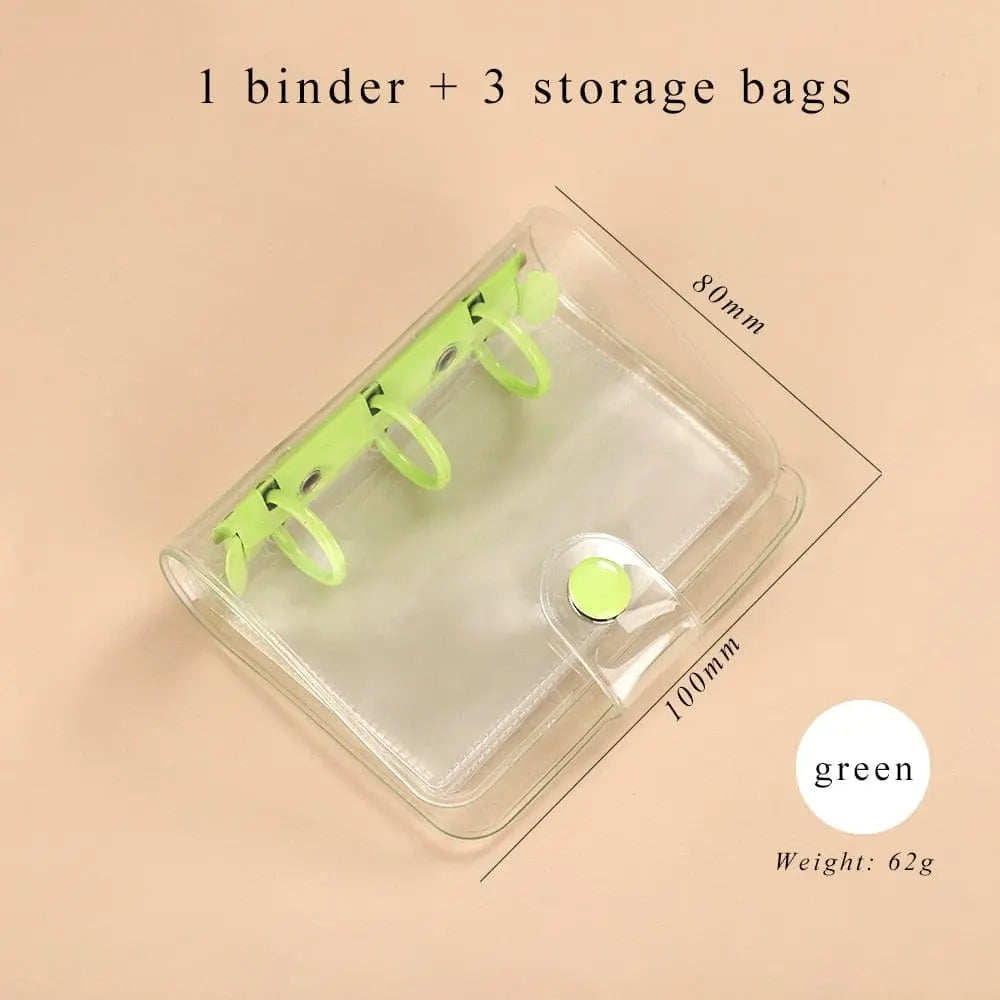 Transparent mini 3-ring loose-leaf notebook with kawaii design, portable binder for students, by Showlu Fashion Store