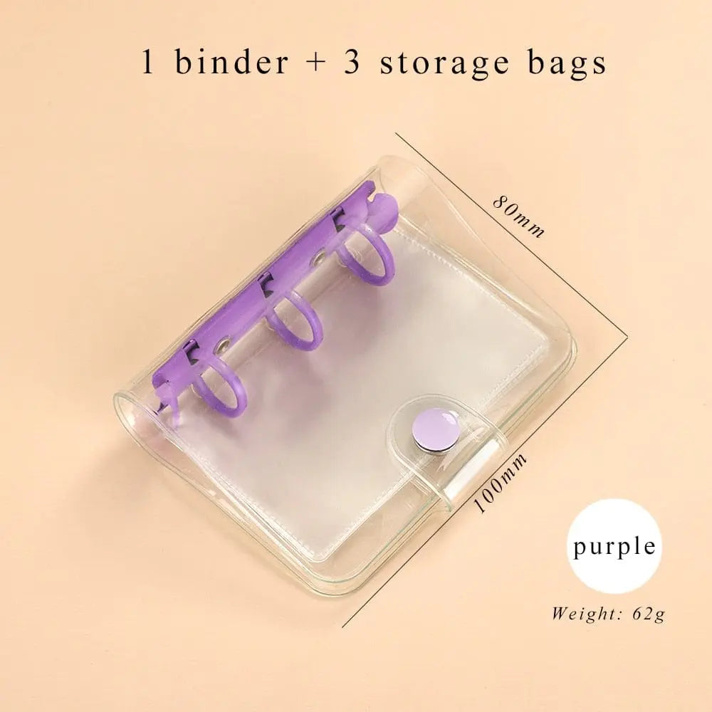 Mini transparent 3-ring loose-leaf notebook by Jianwu with kawaii binder and portable design, ideal for school and note-taking.