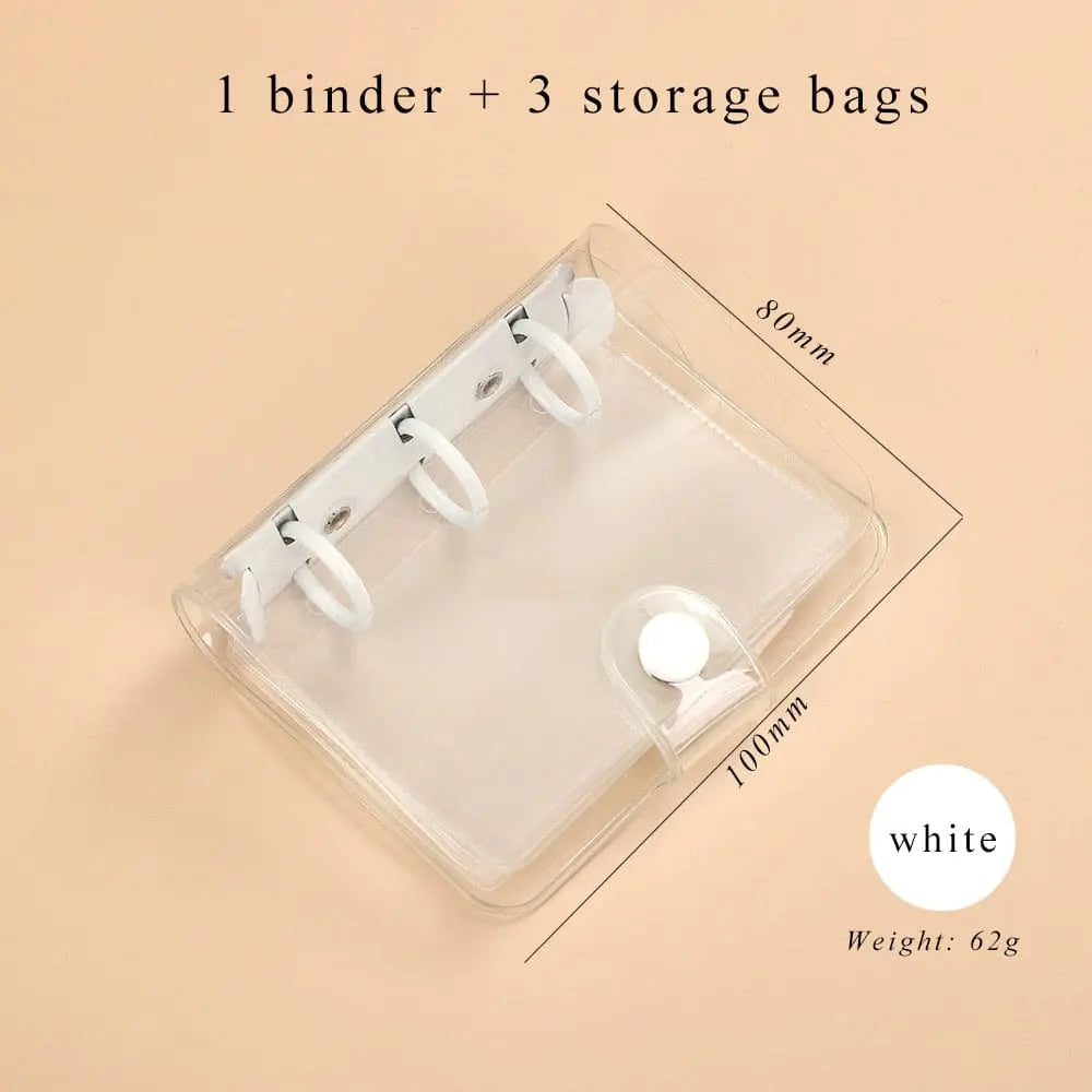 Cute transparent mini 3-ring loose-leaf notebook with kawaii style binder, perfect for school or note-taking.