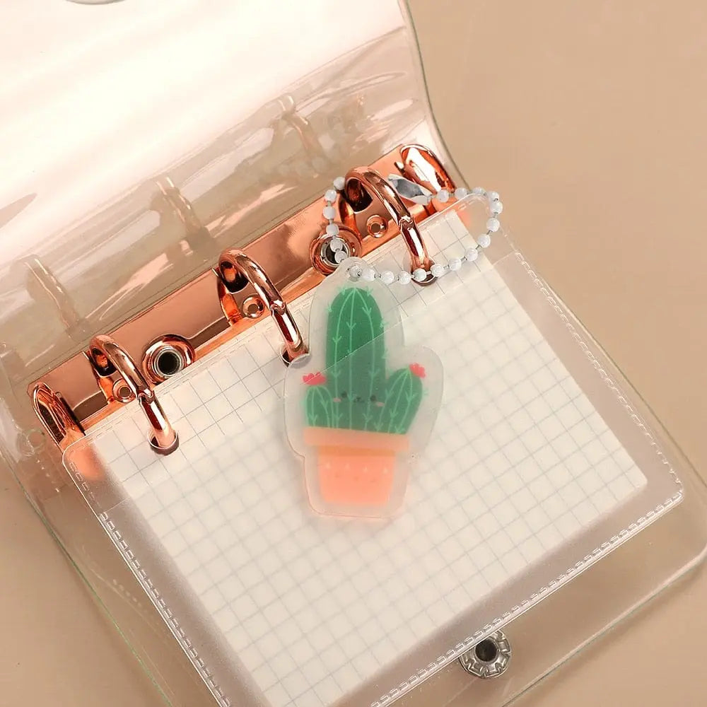 Mini transparent 3-ring loose-leaf notebook by Jianwu, kawaii binder, portable school supply with cute clear cover and rings.