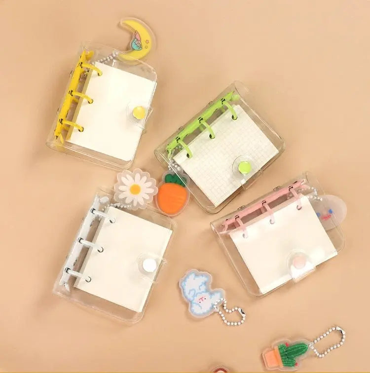 Transparent mini 3-ring loose-leaf notebook with kawaii design, portable binder for students, by Showlu Fashion Store.