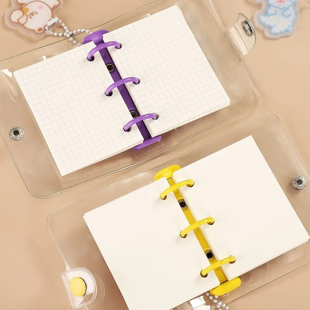 Mini transparent loose-leaf notebook with 3 rings, kawaii binder from Showlu Fashion Store, perfect for cute school supplies.