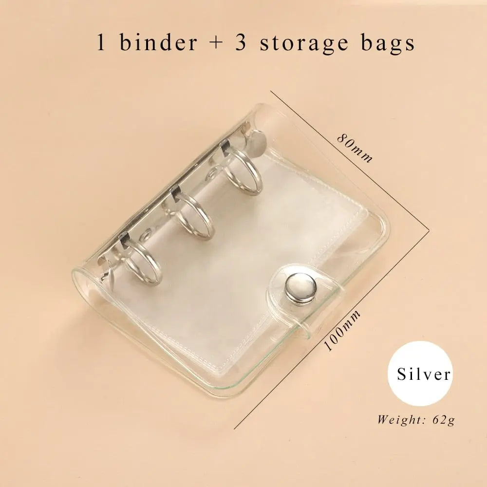 Clear mini 3-ring loose-leaf notebook with kawaii design, portable binder for school or note-taking by Showlu Fashion Store.