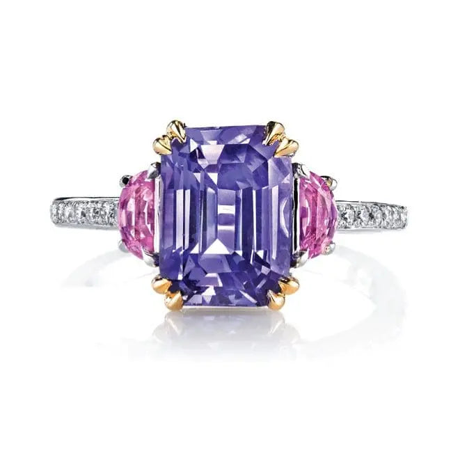 Showlu Fashion purple crystal ring with a half moon and square diamond design, featuring elegant jewelry craftsmanship.