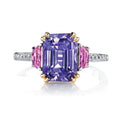 Purple crystal half-moon and square diamond jewelry ring by Showlu Fashion, featuring elegant geometric design and sparkling stones.