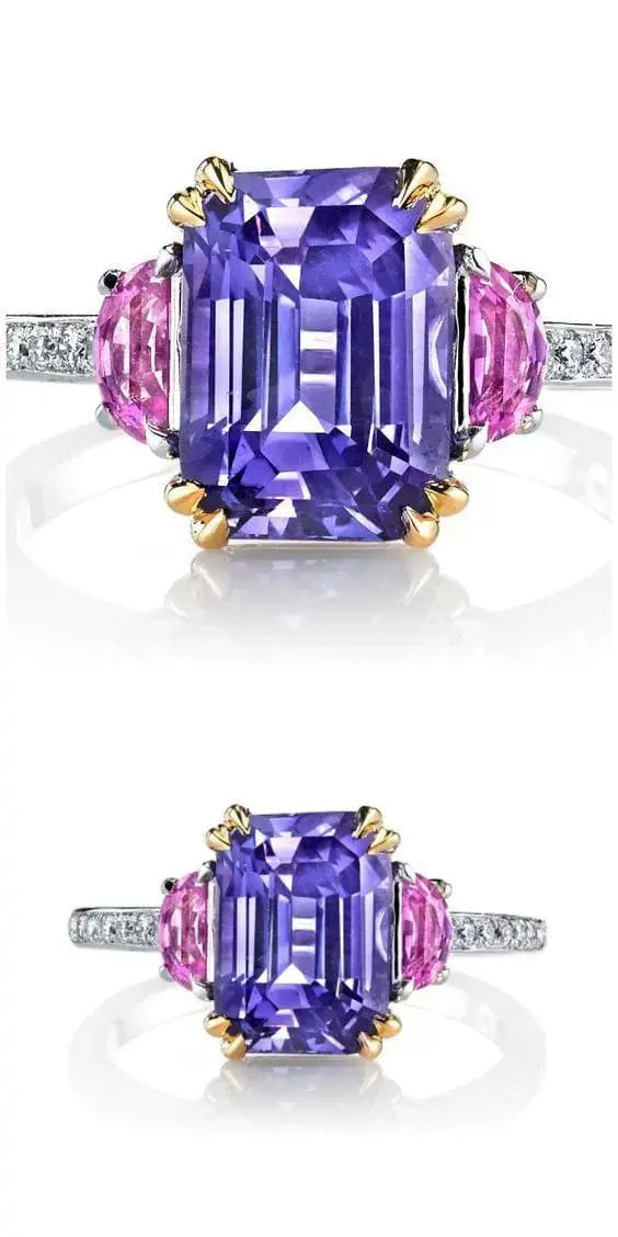 Showlu Fashion purple crystal ring with half moon and square diamond accents, featuring a stylish jewelry design.