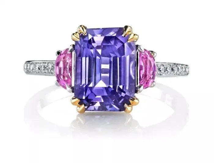 Purple crystal half moon and square diamond jewelry ring by Showlu Fashion with elegant design and sparkling gemstones.