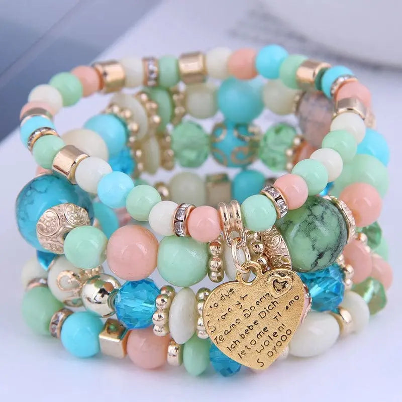 Bohemian white crystal beads strand bracelet with Tree of Life charm, stylish ethnic jewelry for women and girls