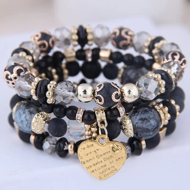 Bohemian white crystal beads strand bracelet with Tree of Life charm, stylish women's wrap bracelet by Showlu Fashion Store