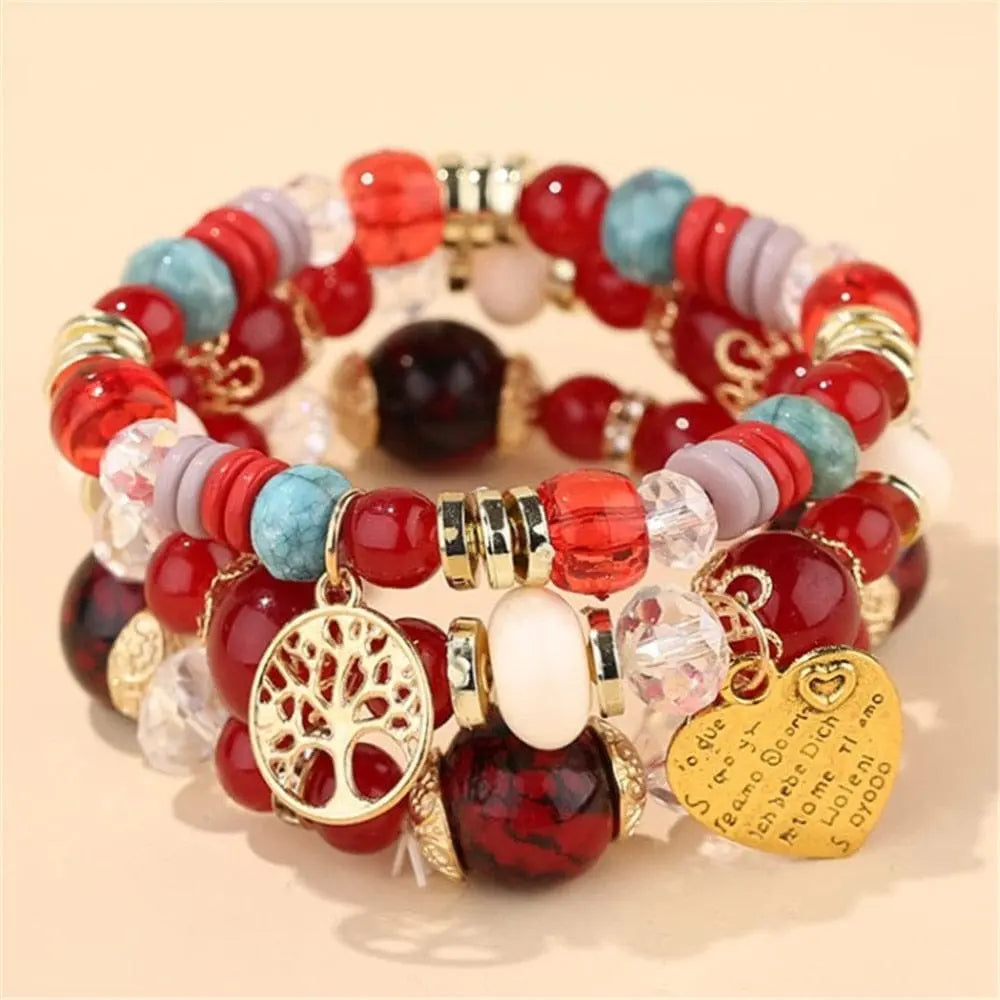 Bohemian white crystal beads strand bracelet with Tree of Life charm, stylish accessory for women by Showlu Fashion Store