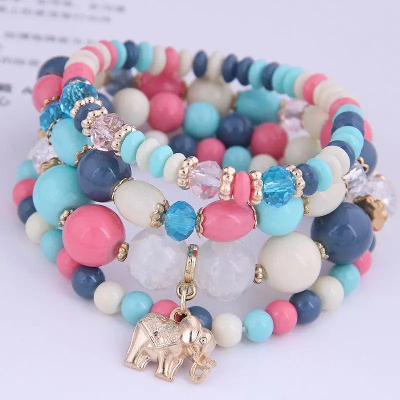 Bohemian white crystal beads strand bracelet with Tree of Life charm, perfect for women and girls, by Showlu Fashion Store.