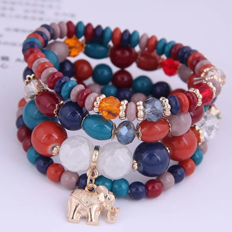 Bohemian white crystal beads strand bracelet with Tree of Life charm for women and girls, feminine ethnic jewelry by Showlu Fashion Store