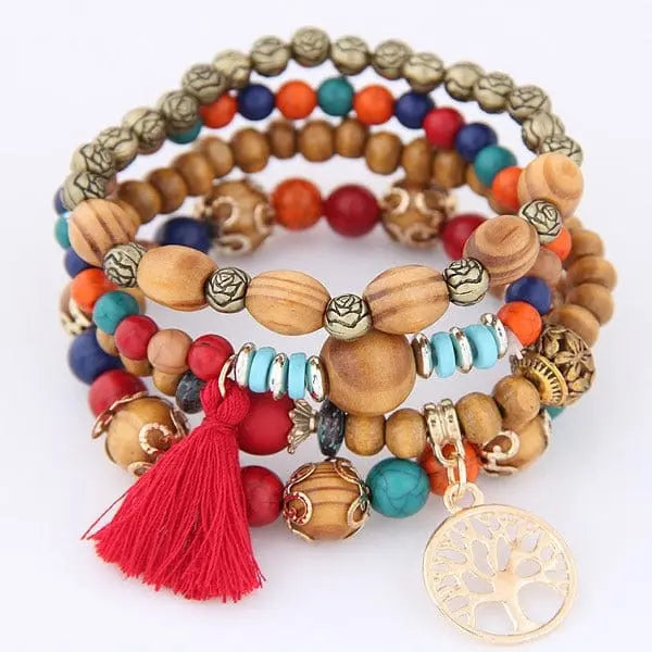 Bohemian white crystal beads strand bracelet with Tree of Life charm, stylish women's jewelry by Showlu Fashion Store
