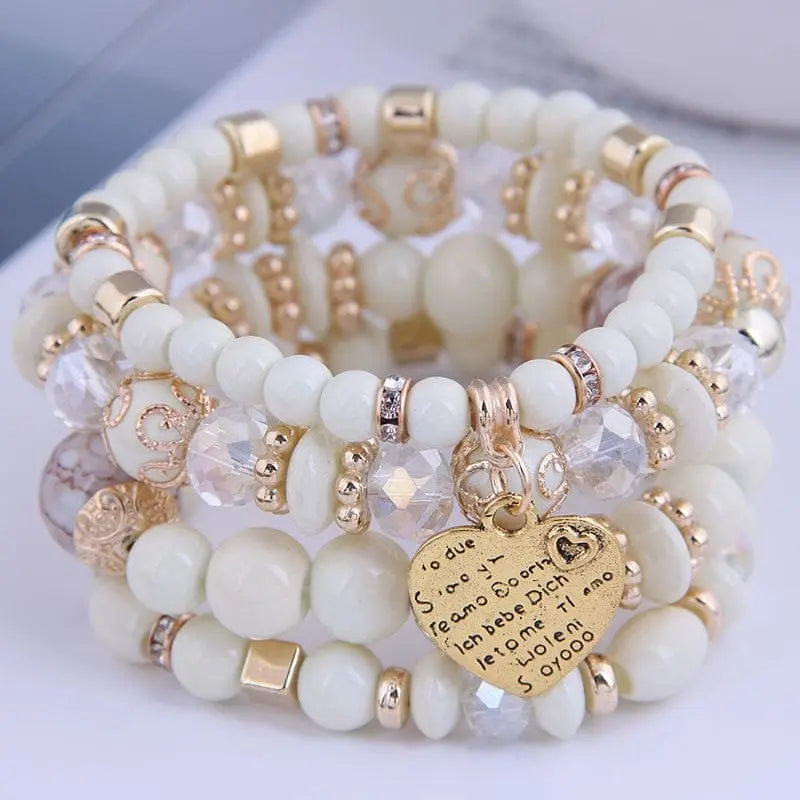 Bohemian white crystal beads strand bracelet with Tree of Life charm, stylish ethnic jewelry for women and girls from Showlu Fashion Store.
