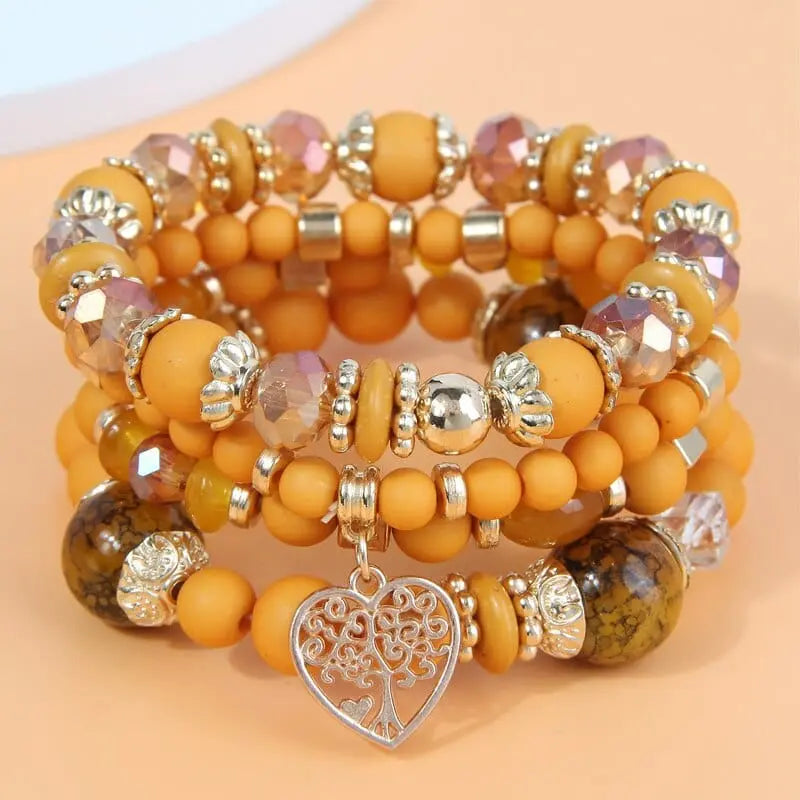 DIEZI Bohemian white crystal beads strand bracelet with Tree of Life charm, stylish ethnic jewelry for women and girls
