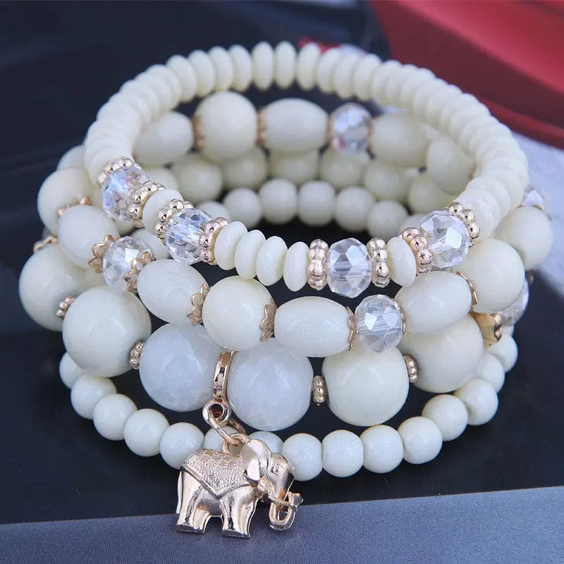 Bohemian white crystal beads strand bracelet with tree of life charm, stylish wrap bracelet for women and girls.