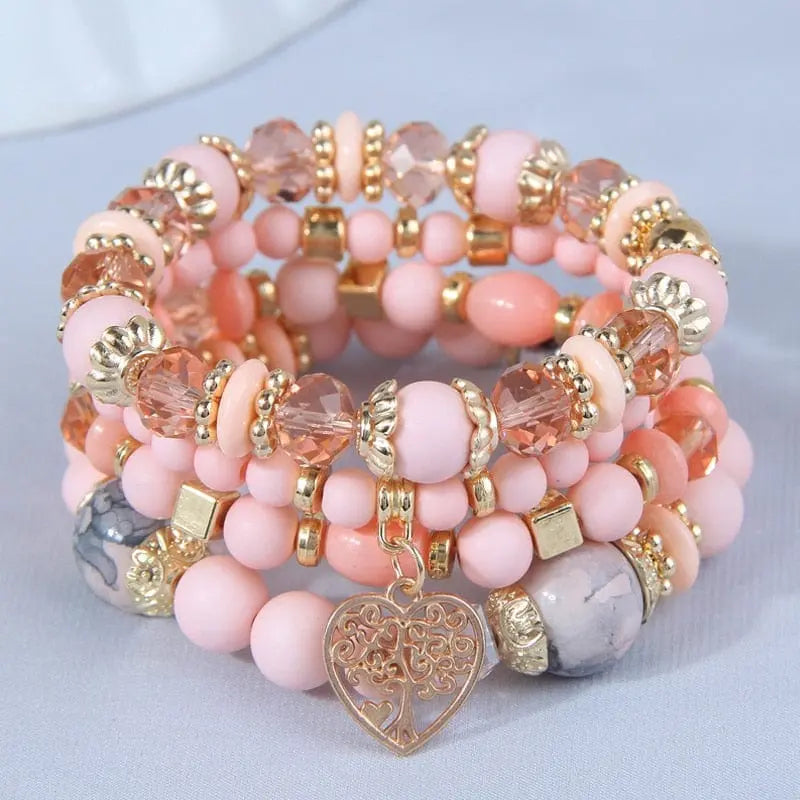 Bohemian white crystal beads strand bracelet with Tree of Life charm, feminine ethnic wrap bracelet by Showlu Fashion Store