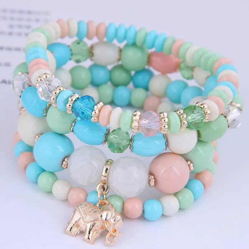 DIEZI Bohemian white crystal beads strand bracelet with Tree of Life charm, stylish ethnic wrap bracelet for women and girls.