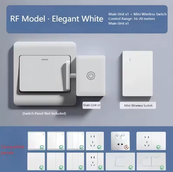 Wireless light switch control by Stone's Store with easy stick-on installation, shown on a wall in a modern home setup.
