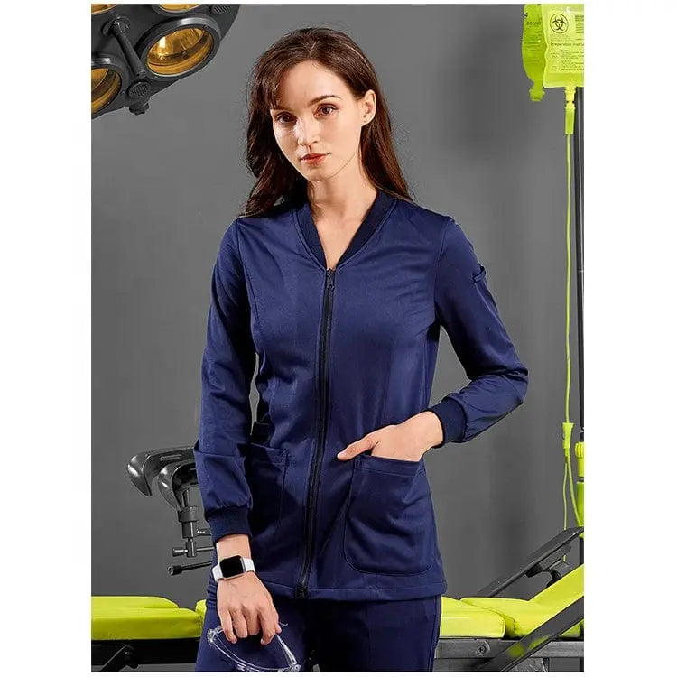 Showlu Medical doctor uniform set featuring professional hospital scrubs with a navy blue top and matching pants, ideal for healthcare professionals.