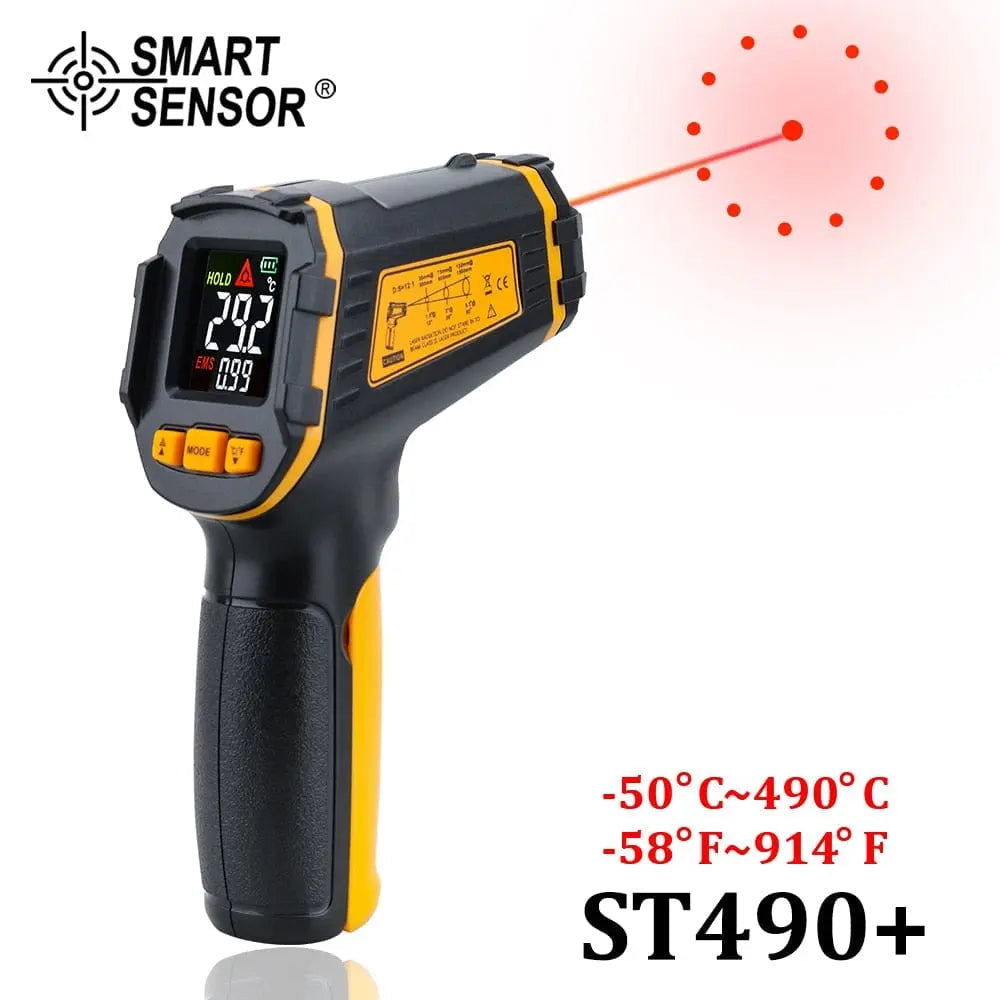 Showlu Fashion Store GVDA digital infrared thermometer with color LCD display, non-contact laser temperature measurement, and hygrometer features
