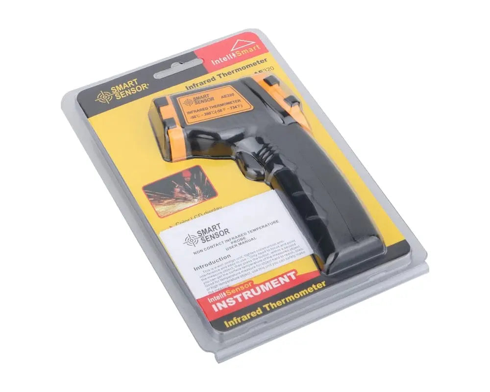Showlu Fashion Store digital infrared thermometer with color LCD display, non-contact laser temperature measurement, and alarm.