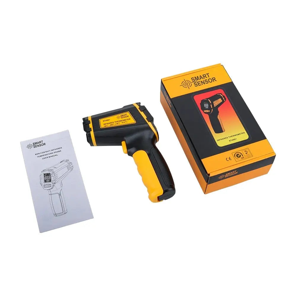 Digital infrared thermometer from Showlu Fashion Store with color LCD display, non-contact laser temperature measurement, and alarm feature.