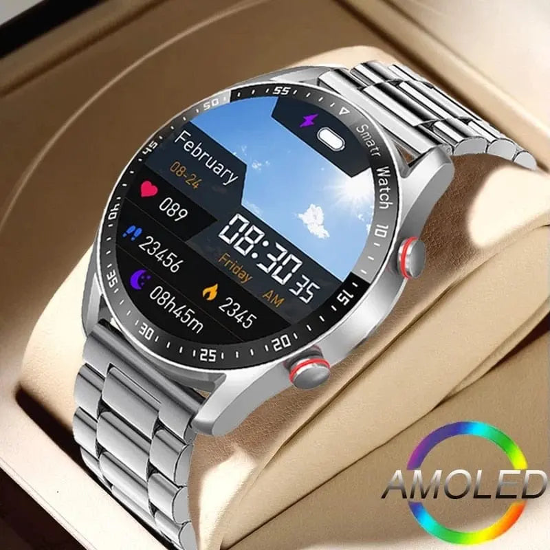 Showlu ECG+PPG Smart Watch for men with Bluetooth call, fitness tracking, blood pressure monitoring, waterproof sports design.